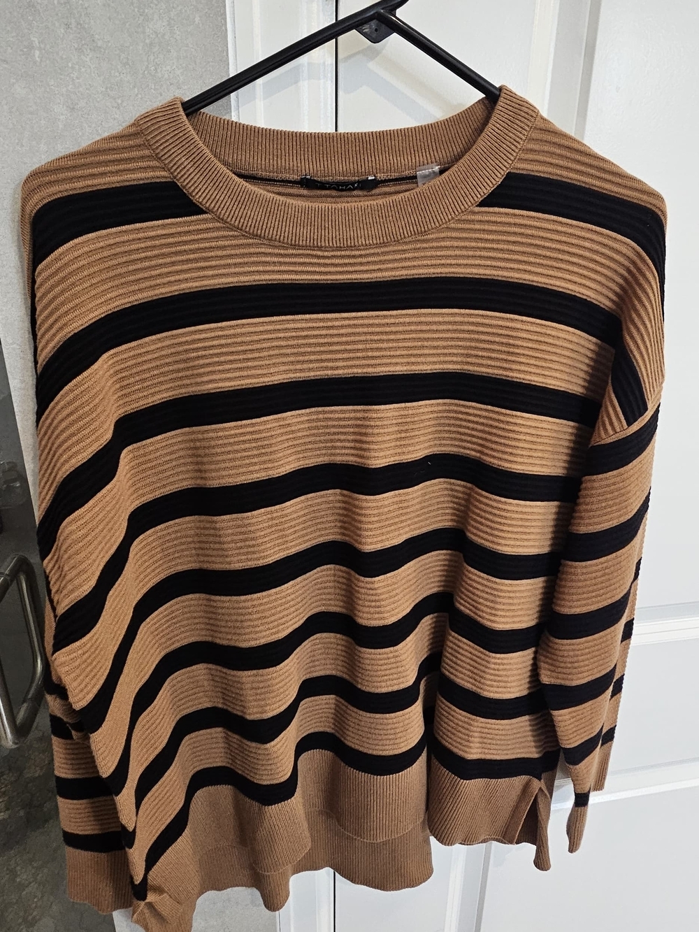 Striped Crewneck Sweater in Camel and Black